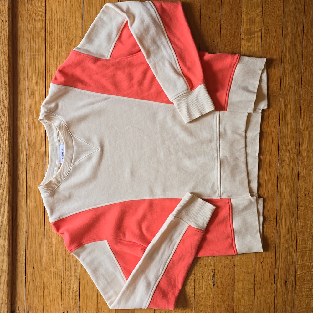 Evereve, Coral & Cream Colorblock Sweatshirt, Drop Shoulders, EUC, Women's S